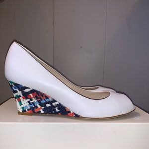 LK bennet zoey wedge white / colorful rainbow sandal 38